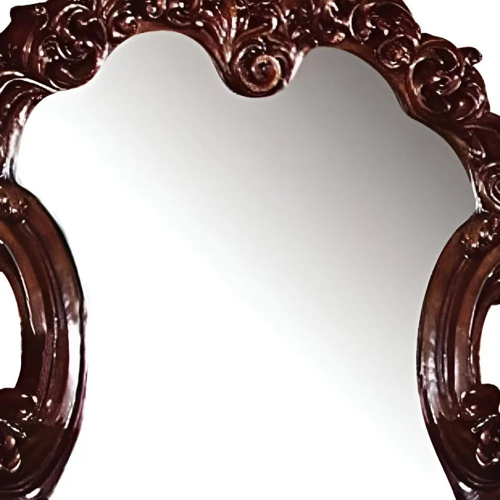 45" Brown Crowned Top Solid Wood Framed Mounted Dresser Mirror Homeroots Bed & Bath