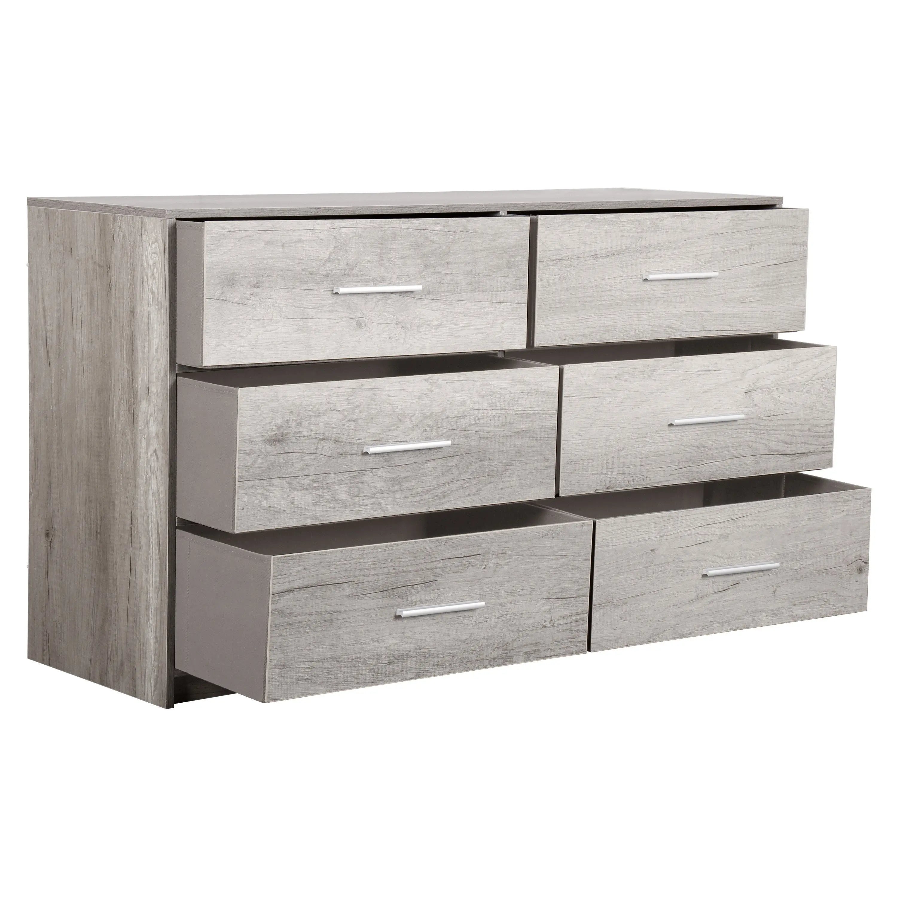45" Gray Fabric Wood and Steel Six Drawer Double Dresser Homeroots Bed & Bath