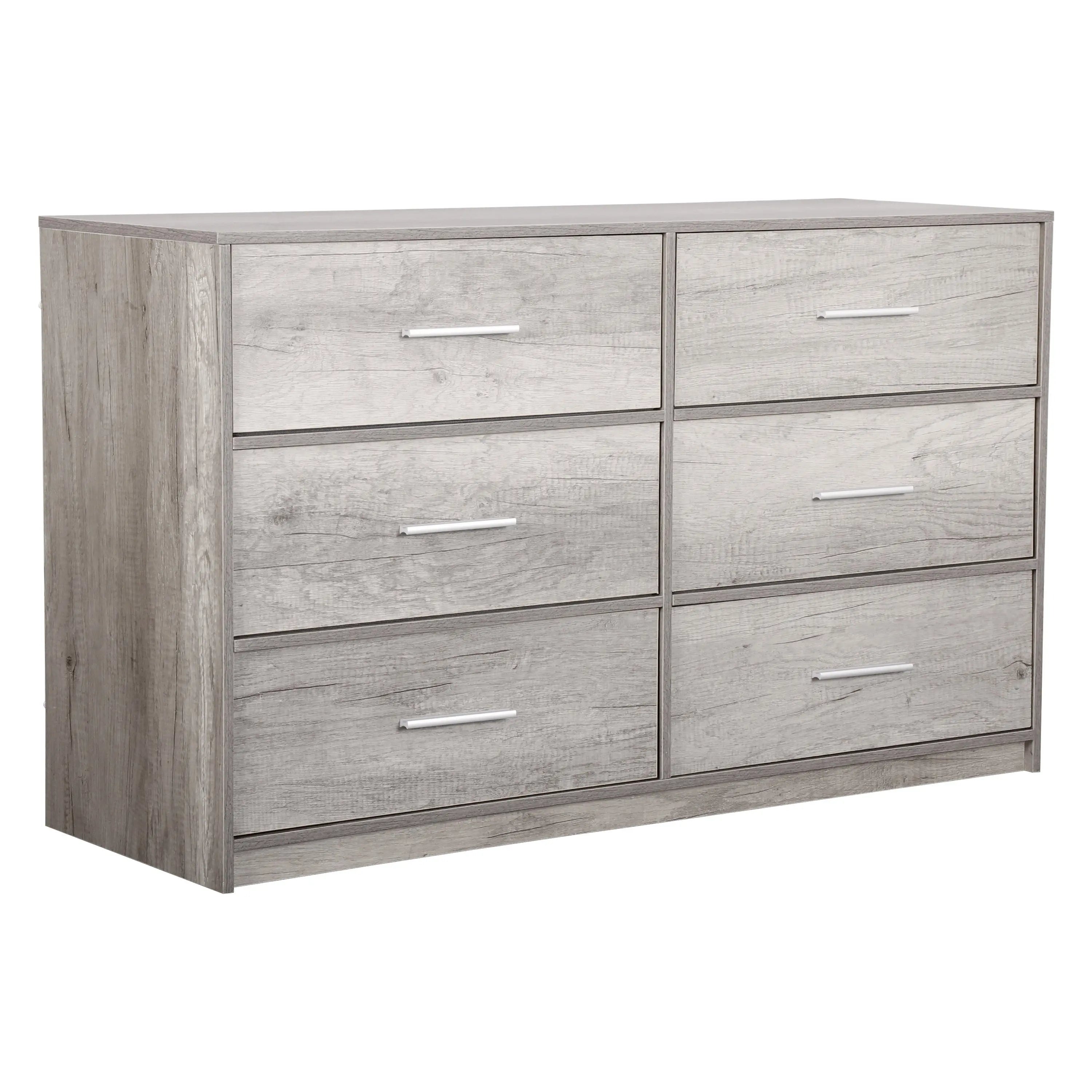 45" Gray Fabric Wood and Steel Six Drawer Double Dresser Homeroots Bed & Bath