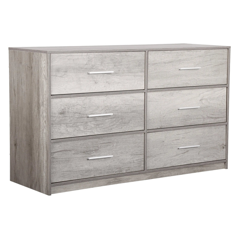45" Gray Fabric Wood and Steel Six Drawer Double Dresser Homeroots Bed & Bath