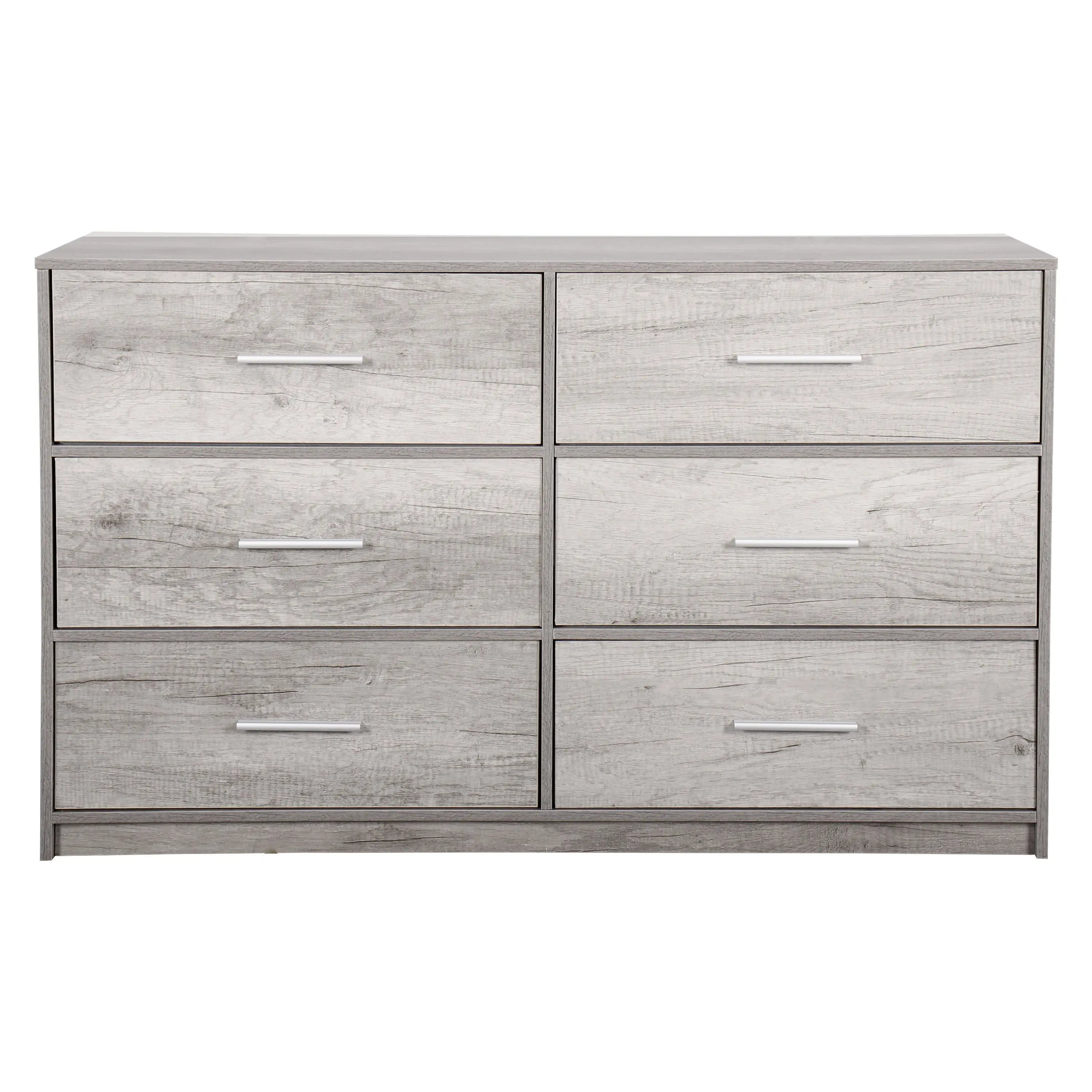 45" Gray Fabric Wood and Steel Six Drawer Double Dresser Homeroots Bed & Bath