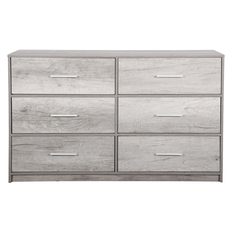 45" Gray Fabric Wood and Steel Six Drawer Double Dresser Homeroots Bed & Bath