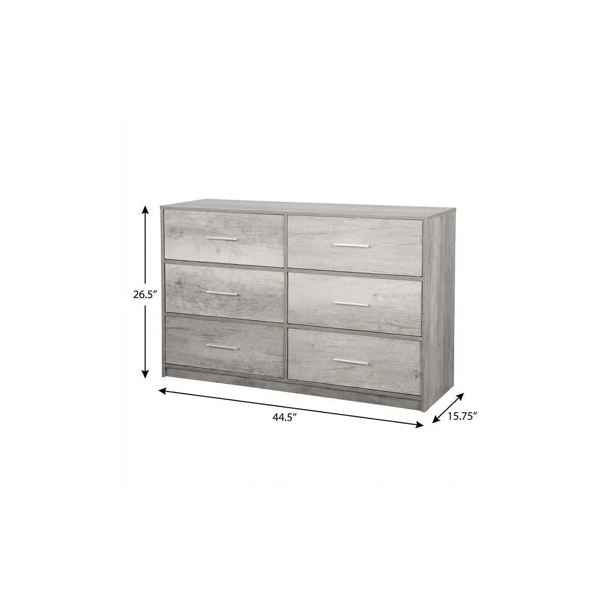 45" Gray Fabric Wood and Steel Six Drawer Double Dresser Homeroots Bed & Bath