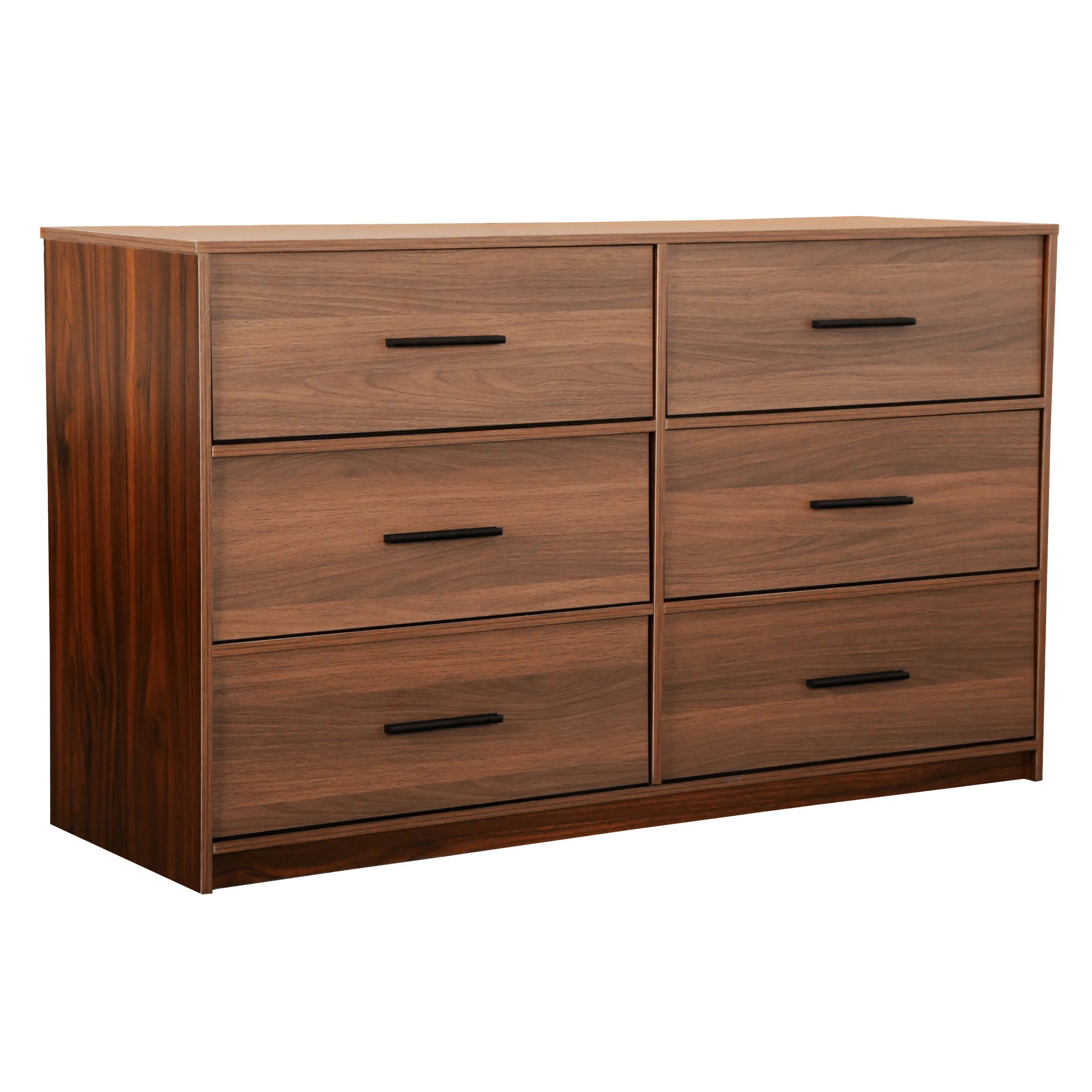 45" Walnut Fabric Wood and Steel Six Drawer Double Dresser Homeroots Bed & Bath