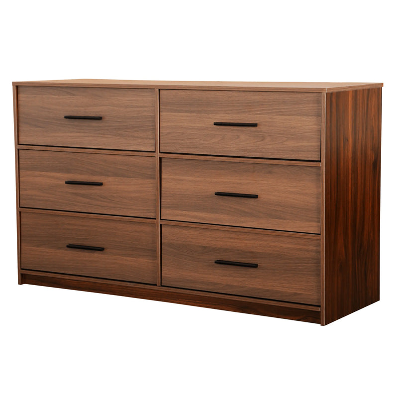 45" Walnut Fabric Wood and Steel Six Drawer Double Dresser Homeroots Bed & Bath