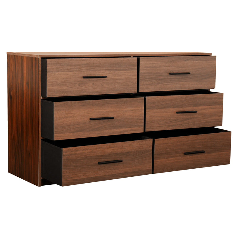 45" Walnut Fabric Wood and Steel Six Drawer Double Dresser Homeroots Bed & Bath