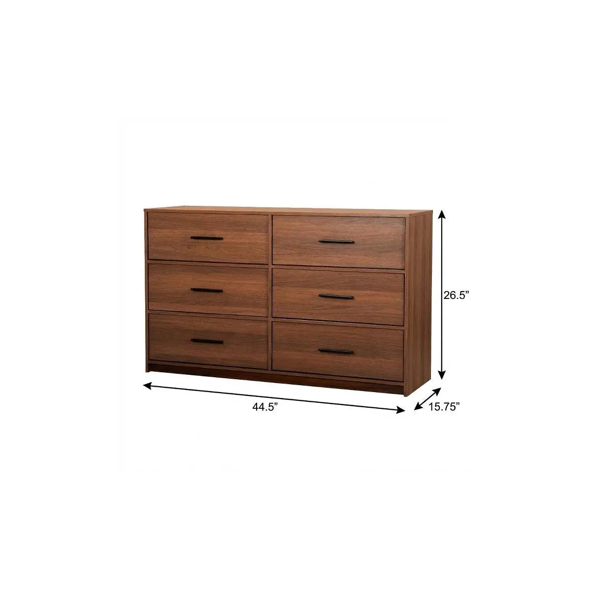 45" Walnut Fabric Wood and Steel Six Drawer Double Dresser Homeroots Bed & Bath