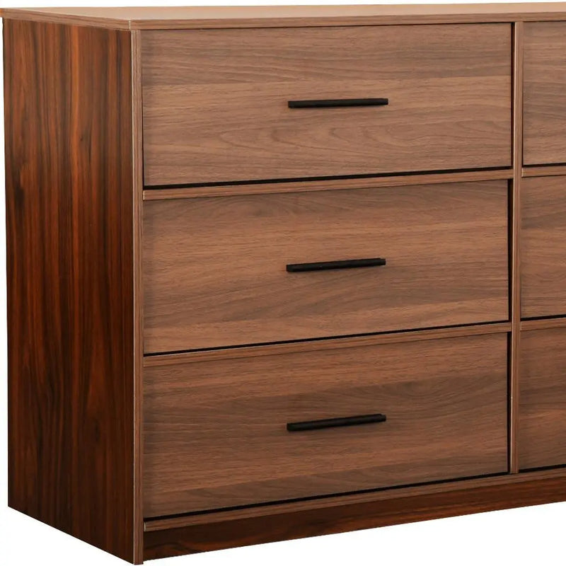 45" Walnut Fabric Wood and Steel Six Drawer Double Dresser Homeroots Bed & Bath