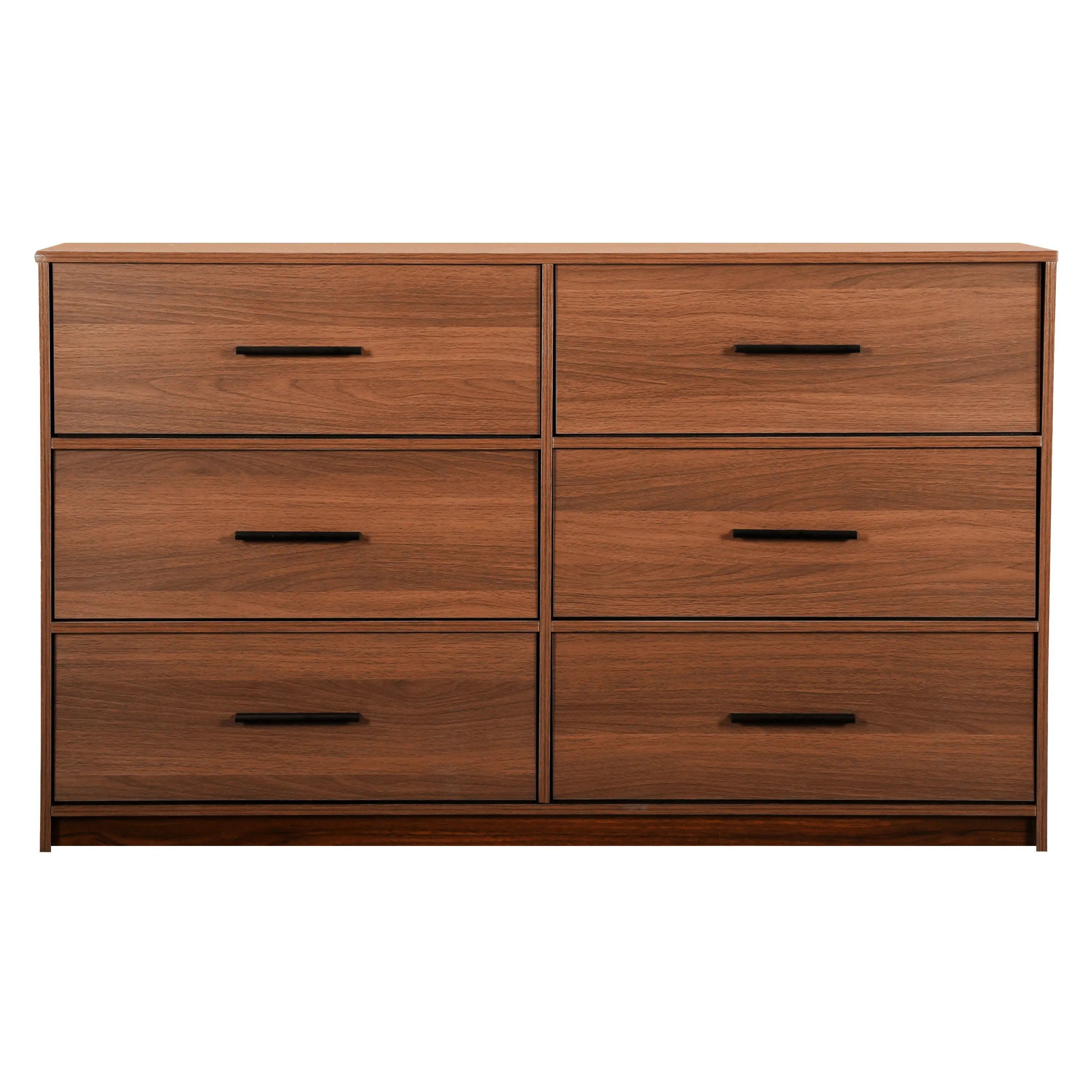 45" Walnut Fabric Wood and Steel Six Drawer Double Dresser Homeroots Bed & Bath