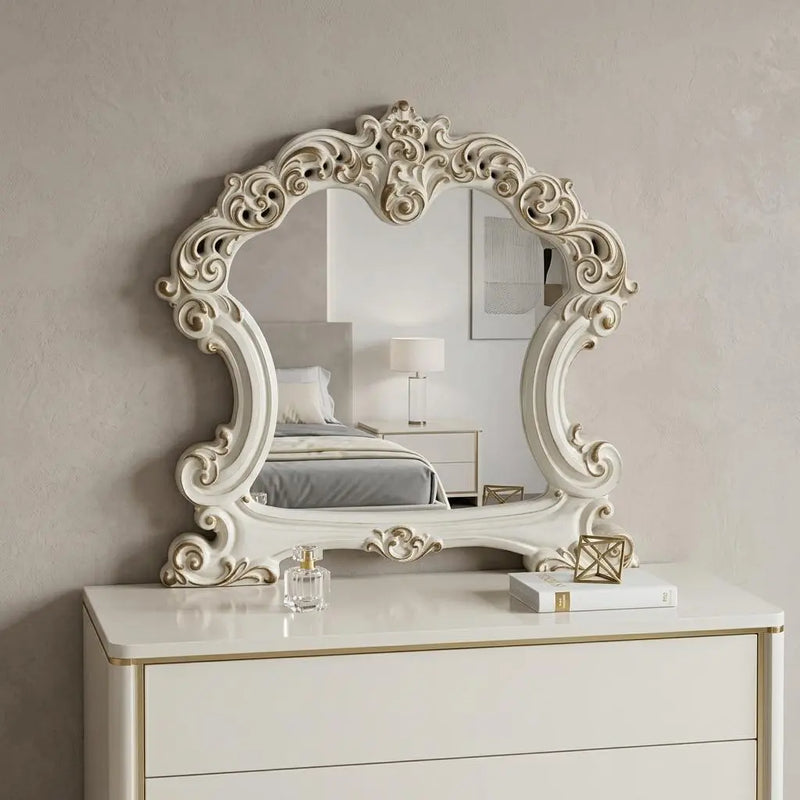 45" White Abstract Wood Framed Mounted Dresser Mirror Homeroots Bed & Bath