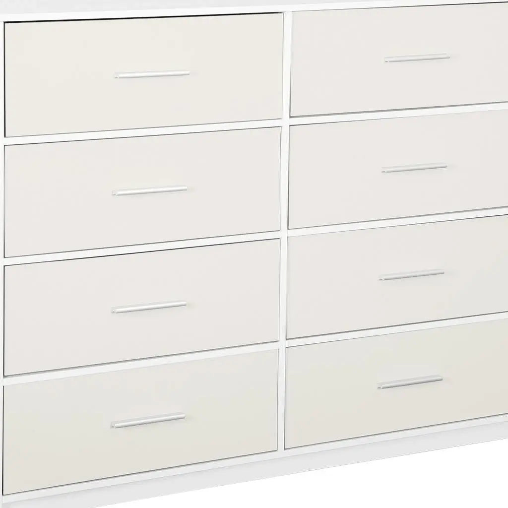 45" White Fabric Wood and Steel Eight Drawer Double Dresser Homeroots Bed & Bath