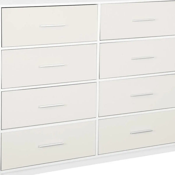 45" White Fabric Wood and Steel Eight Drawer Double Dresser Homeroots Bed & Bath