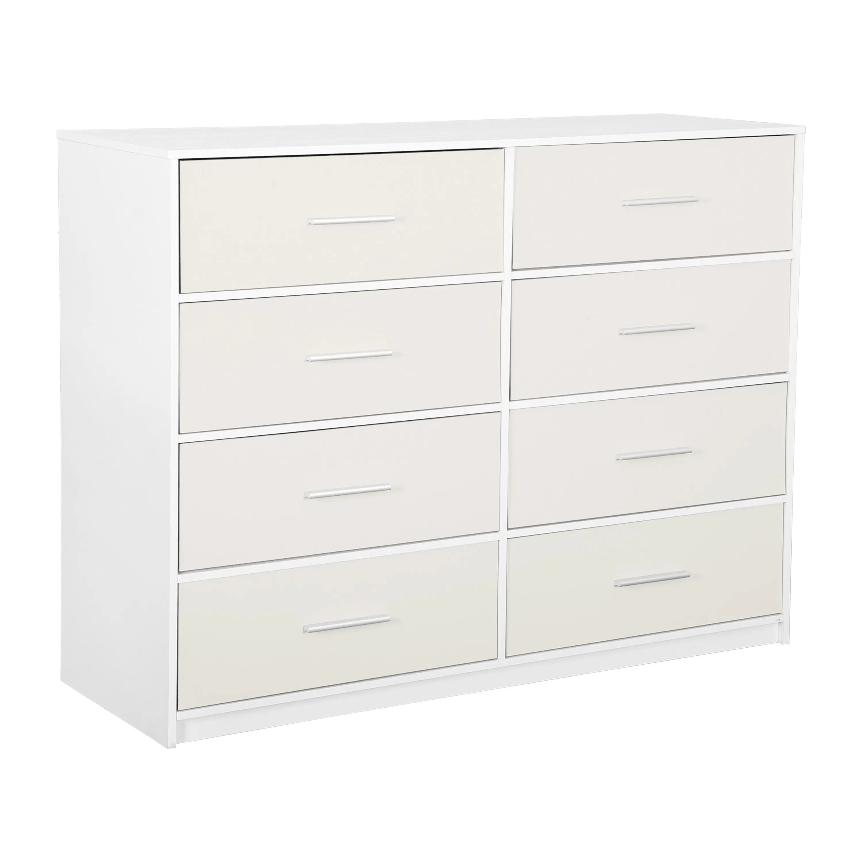 45" White Fabric Wood and Steel Eight Drawer Double Dresser Homeroots Bed & Bath