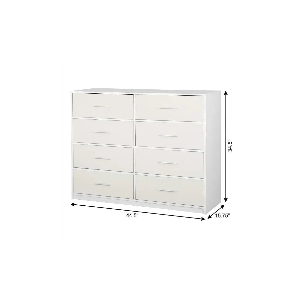 45" White Fabric Wood and Steel Eight Drawer Double Dresser Homeroots Bed & Bath