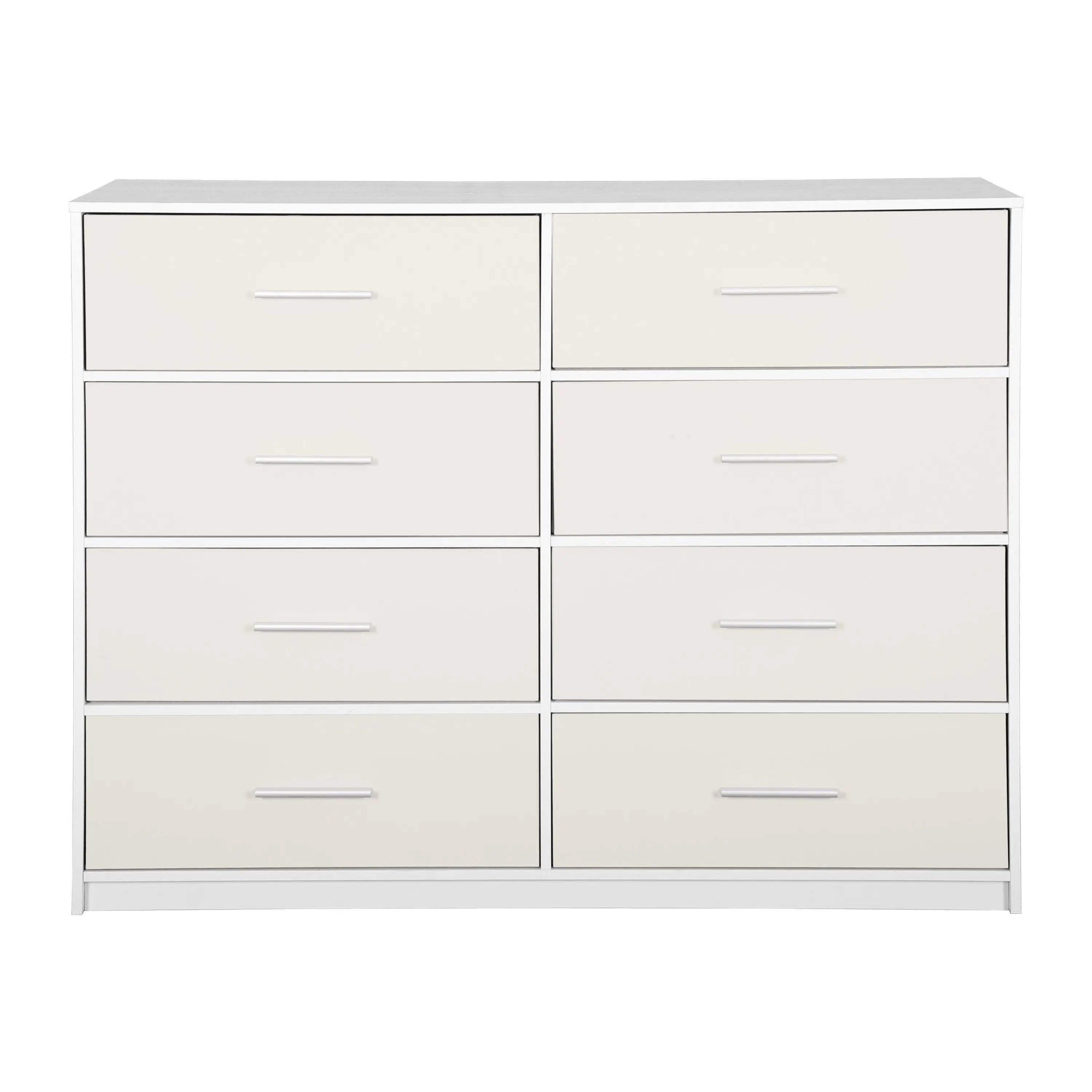 45" White Fabric Wood and Steel Eight Drawer Double Dresser Homeroots Bed & Bath