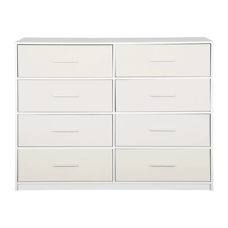 45" White Fabric Wood and Steel Eight Drawer Double Dresser Homeroots Bed & Bath