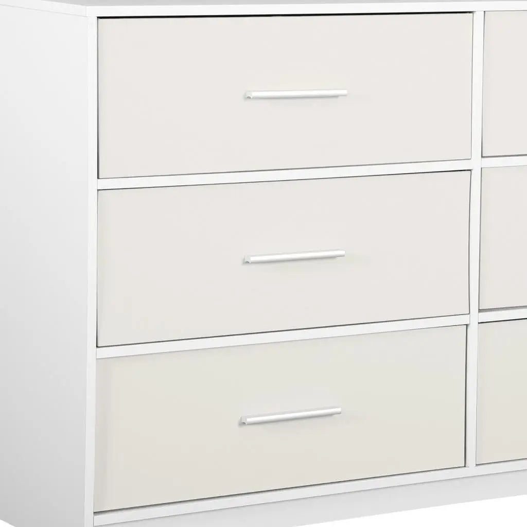 45" White Fabric Wood and Steel Six Drawer Double Dresser Homeroots Bed & Bath