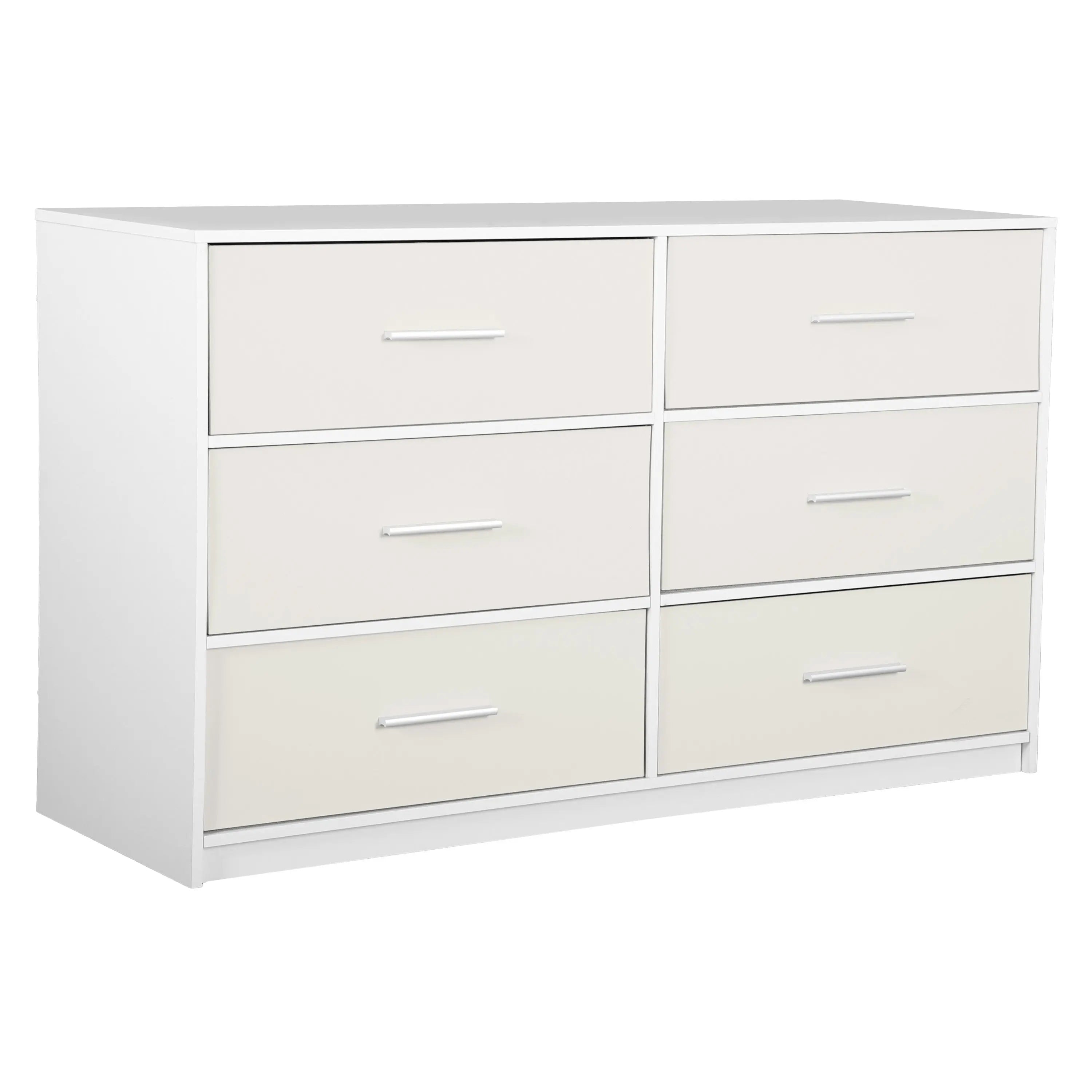 45" White Fabric Wood and Steel Six Drawer Double Dresser Homeroots Bed & Bath
