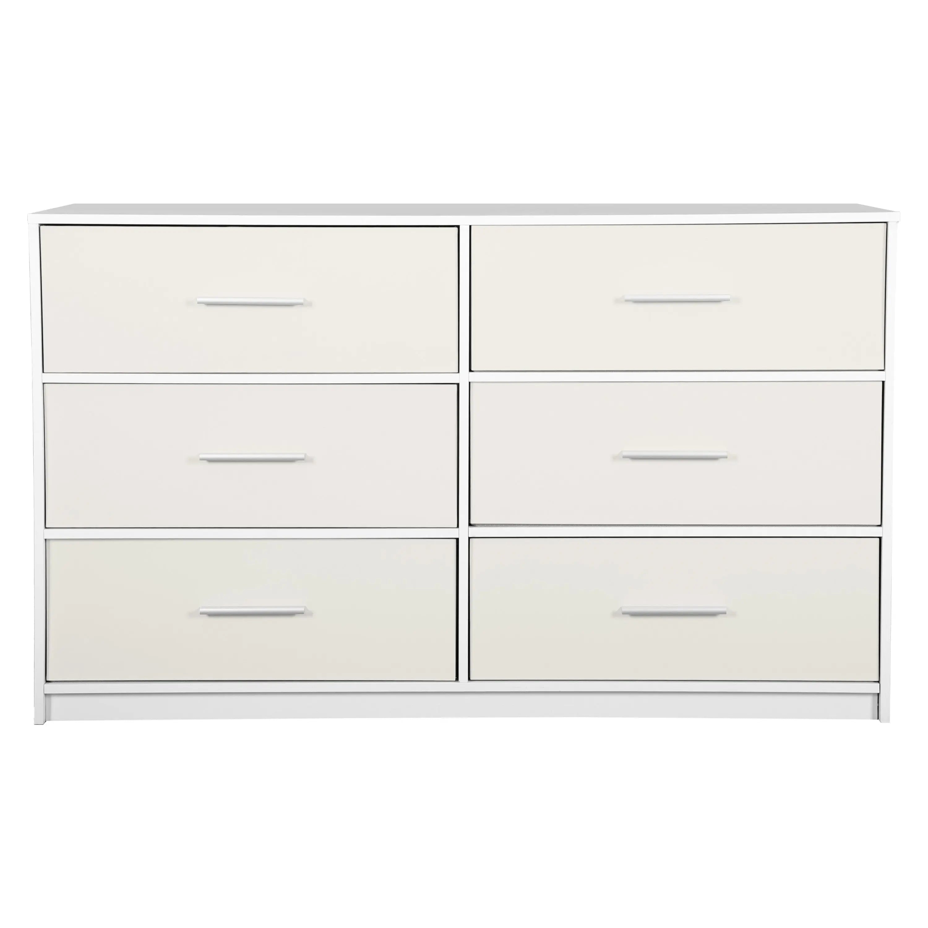 45" White Fabric Wood and Steel Six Drawer Double Dresser Homeroots Bed & Bath