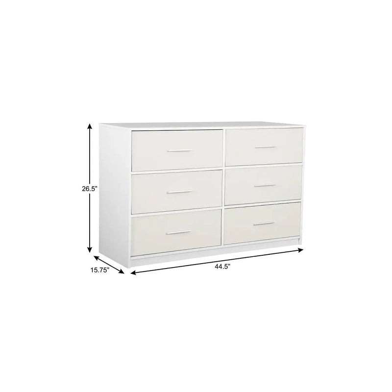45" White Fabric Wood and Steel Six Drawer Double Dresser Homeroots Bed & Bath