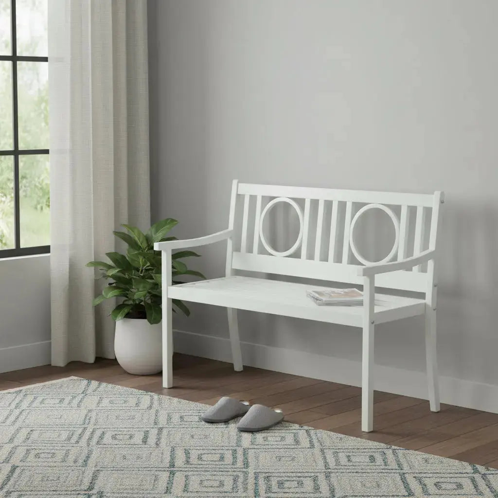 45" White Metal Garden Patio Bench Homeroots Outdoor