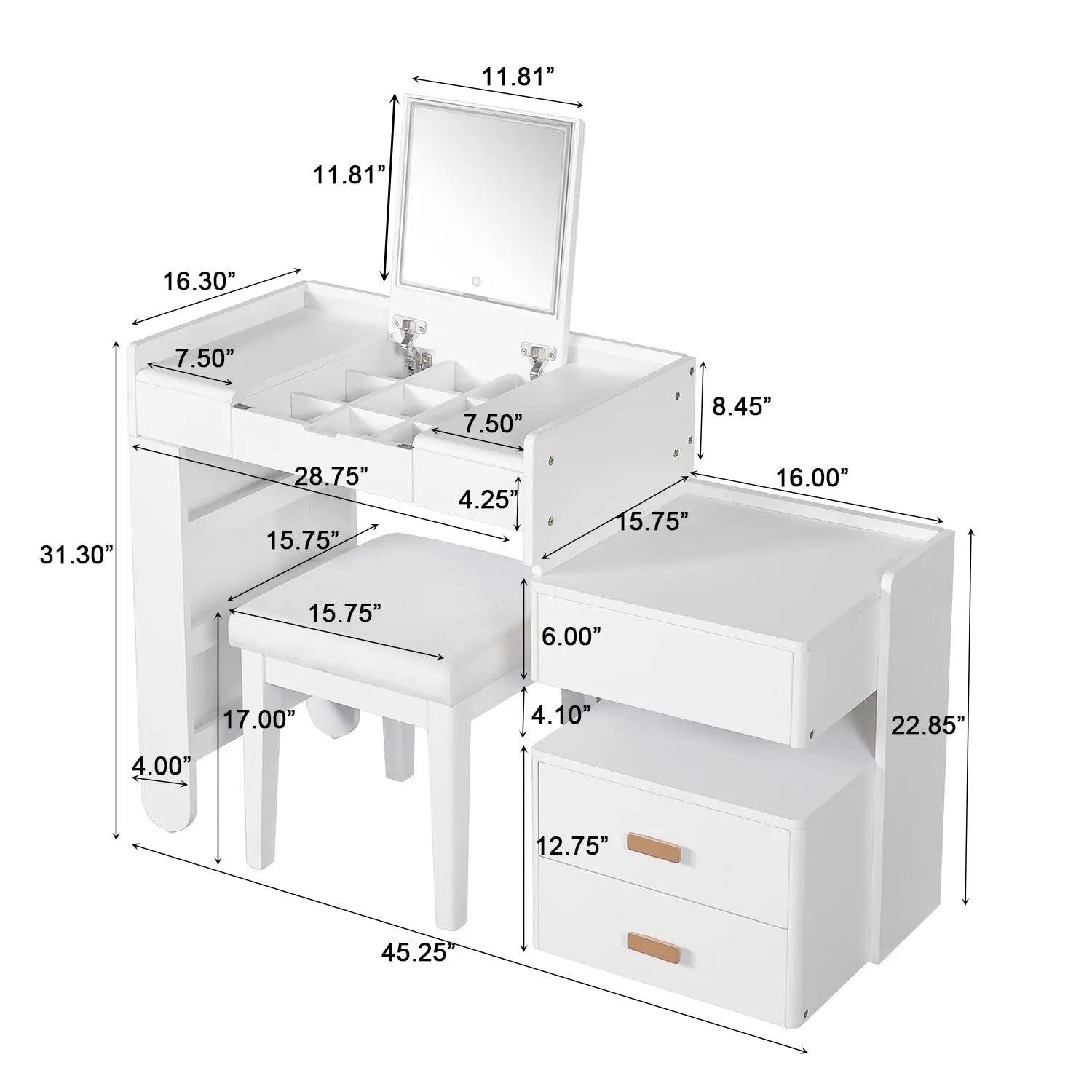 45" White Five Drawer Vanity Table - GreatEagleInc