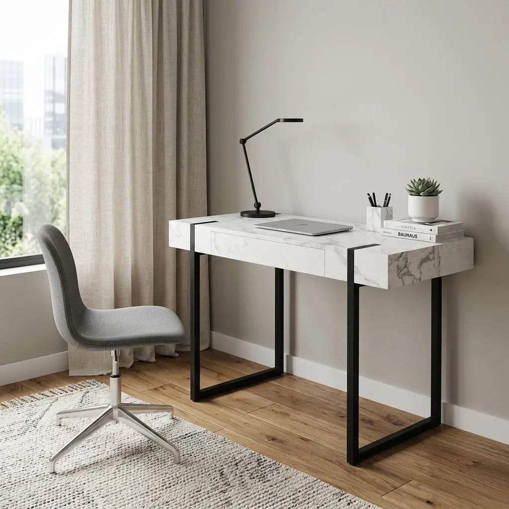 45" White and Black Writing Desk Homeroots Office