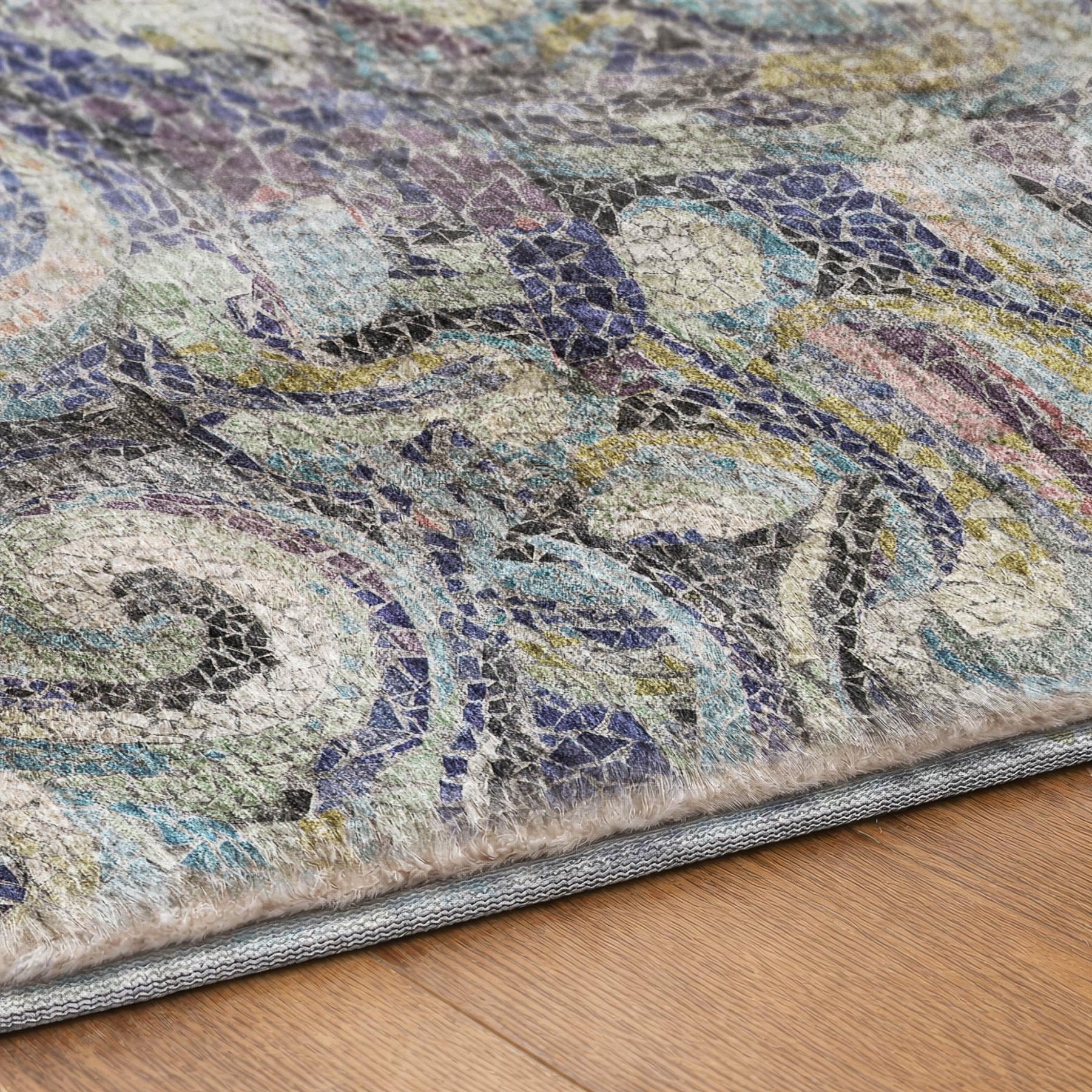 10' X 14' Navy Blue And Denim Blue Abstract Shag Washable Area Rug With UV Protection - Home & Garden