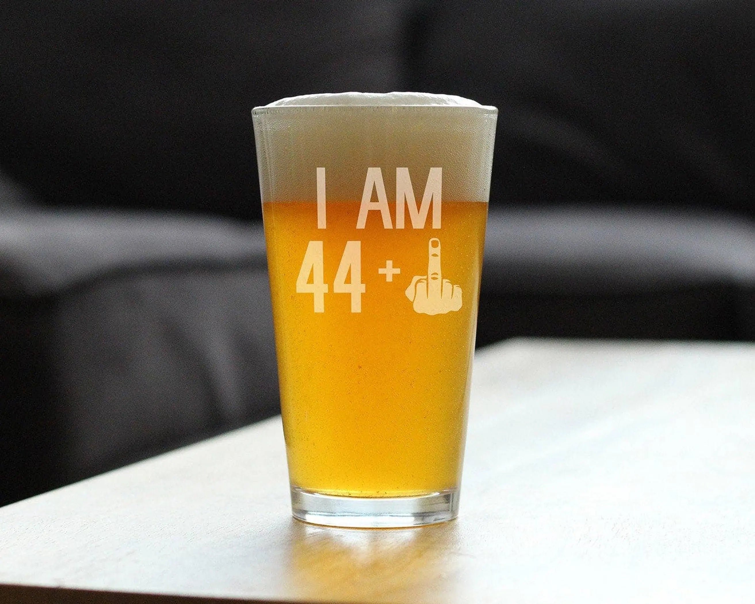 45th Birthday Gifts - 44 Middle Finger Pint Glass for Beer Bevvee