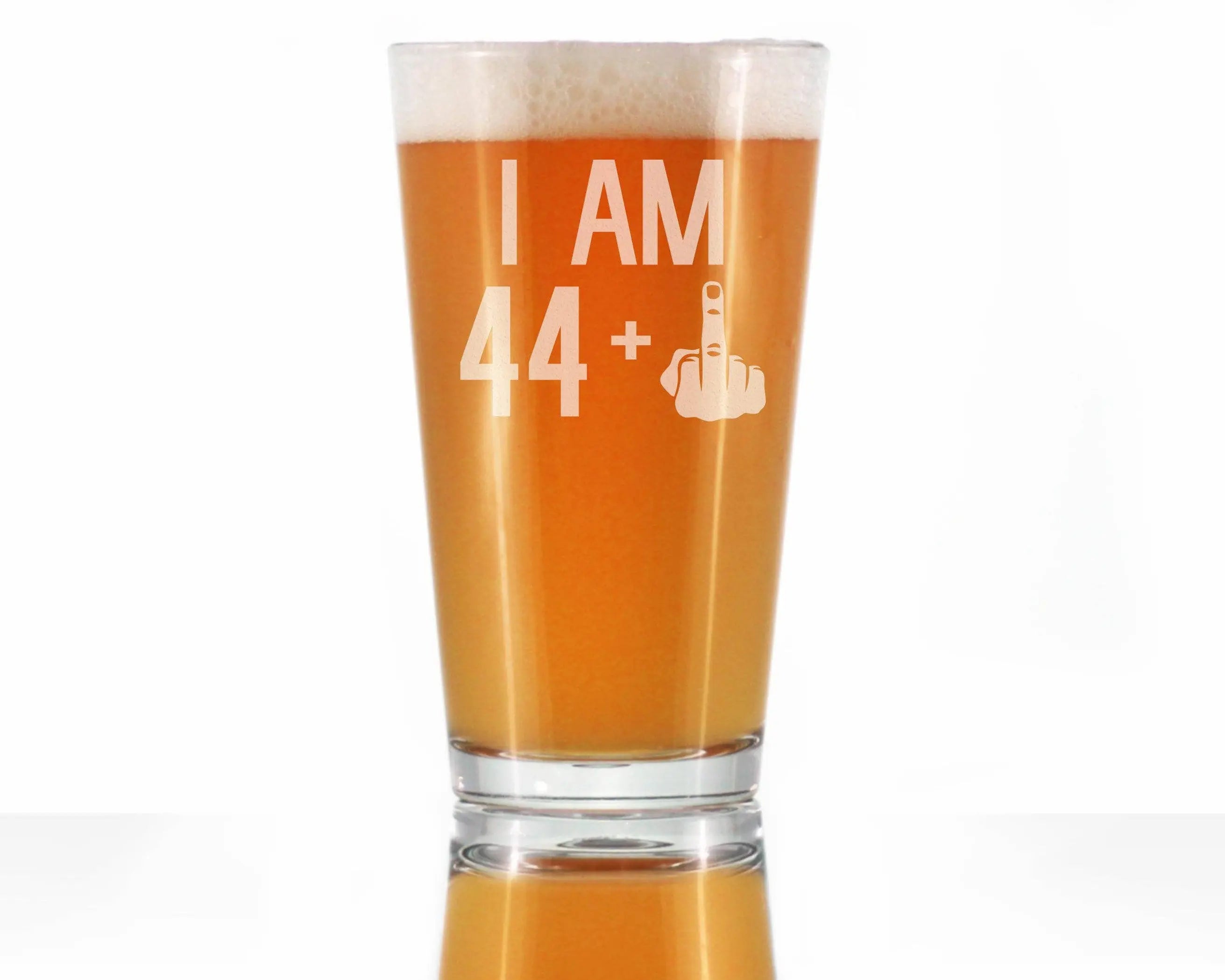 45th Birthday Gifts - 44 Middle Finger Pint Glass for Beer Bevvee