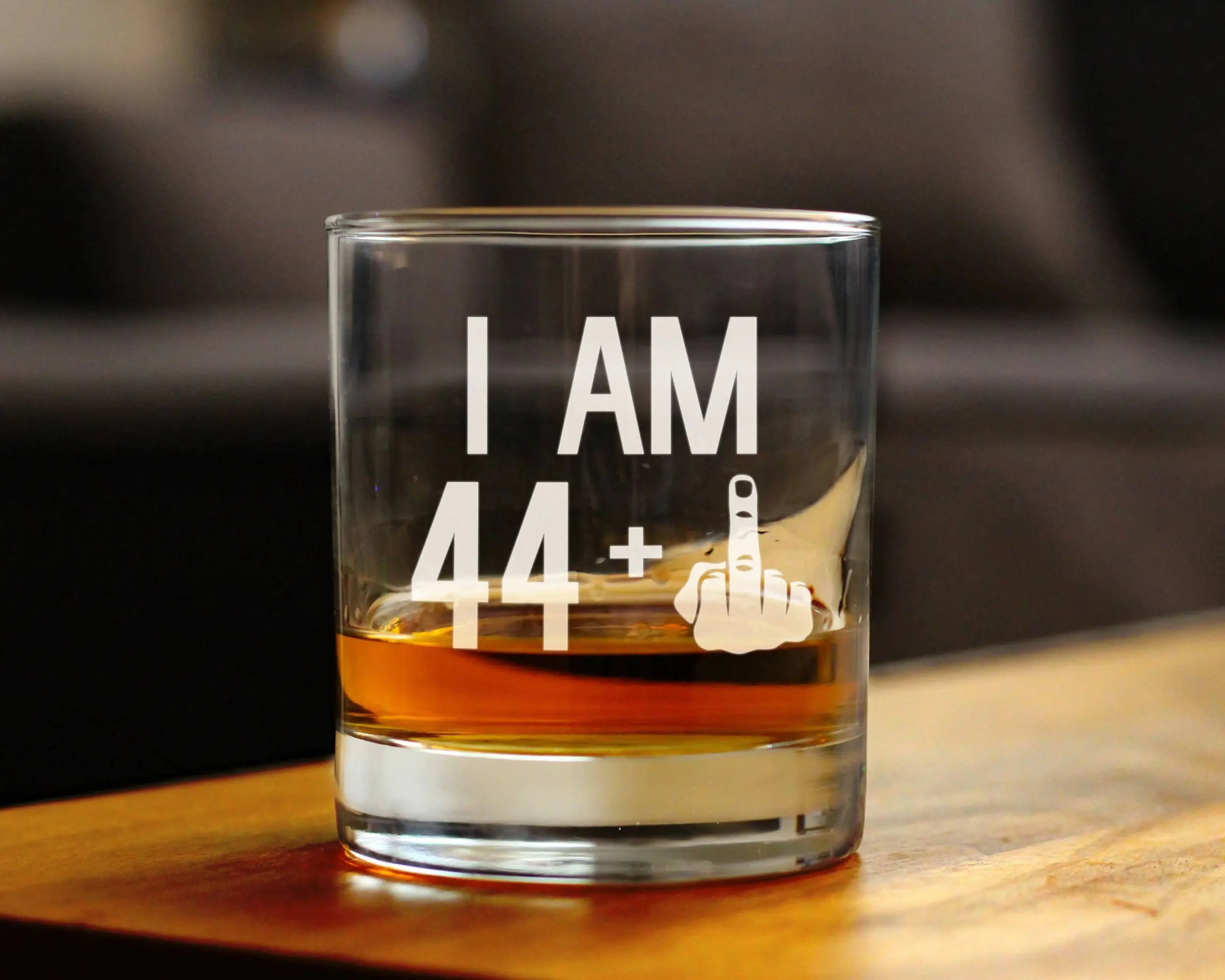 45th Birthday Gifts - 44 Middle Finger Whiskey Rocks Glass Bevvee