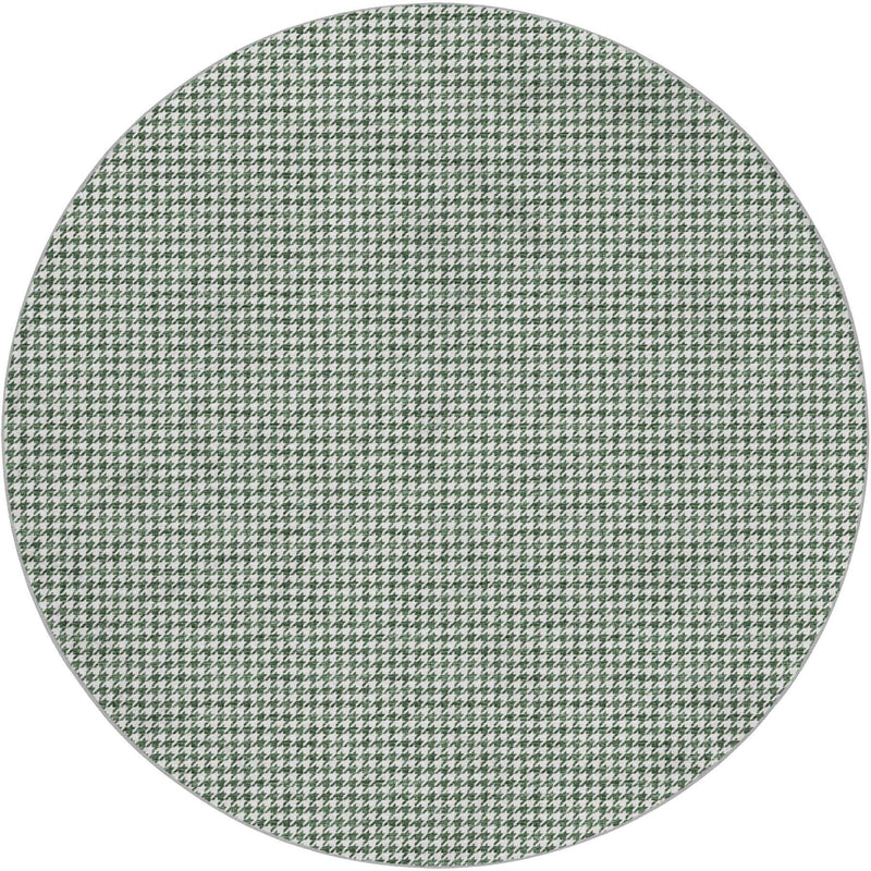 8' Green And White Houndstooth Shag Washable Round Rug With UV Protection - Home & Garden