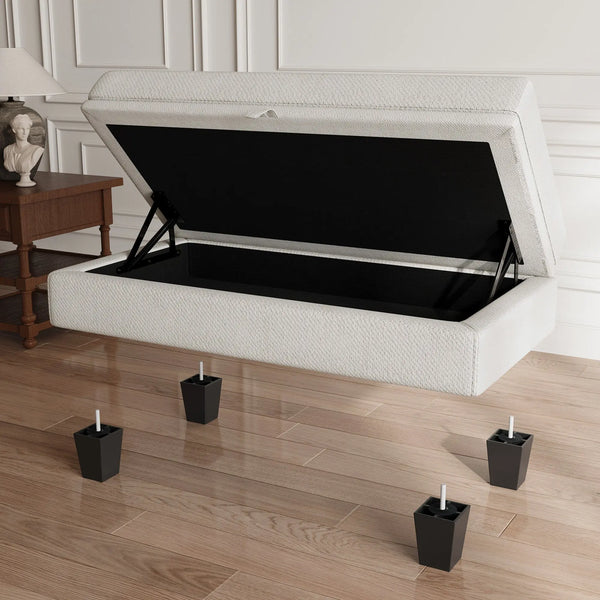 46" Beige and Black Chenille Storage Ottoman Homeroots Living Room