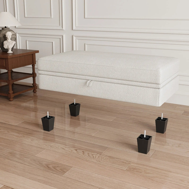 46" Beige and Black Chenille Storage Ottoman Homeroots Living Room