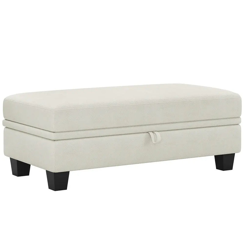 46" Beige and Black Chenille Storage Ottoman Homeroots Living Room
