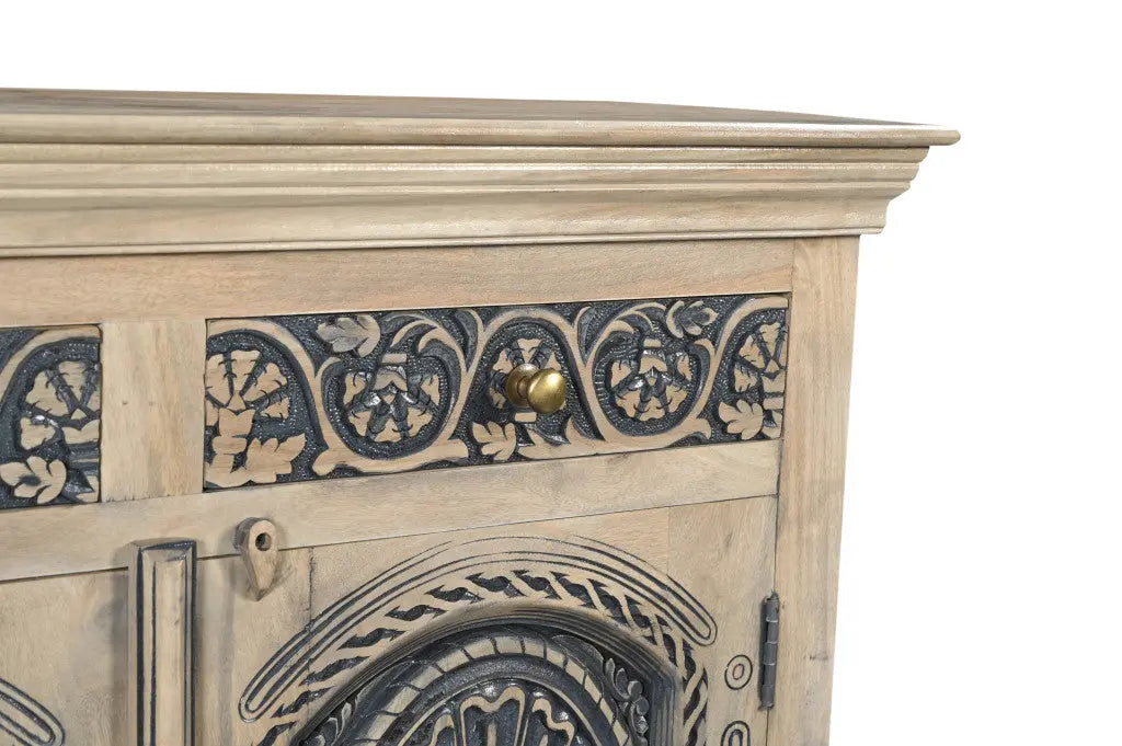 46" Black Distressed Solid Wood Carved Scrollwork Two Drawer Sideboard with Two Doors Homeroots Kitchen & Dining