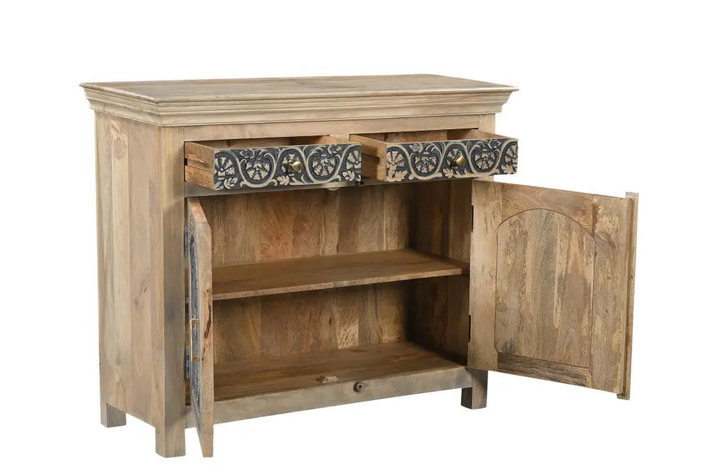 46" Black Distressed Solid Wood Carved Scrollwork Two Drawer Sideboard with Two Doors Homeroots Kitchen & Dining
