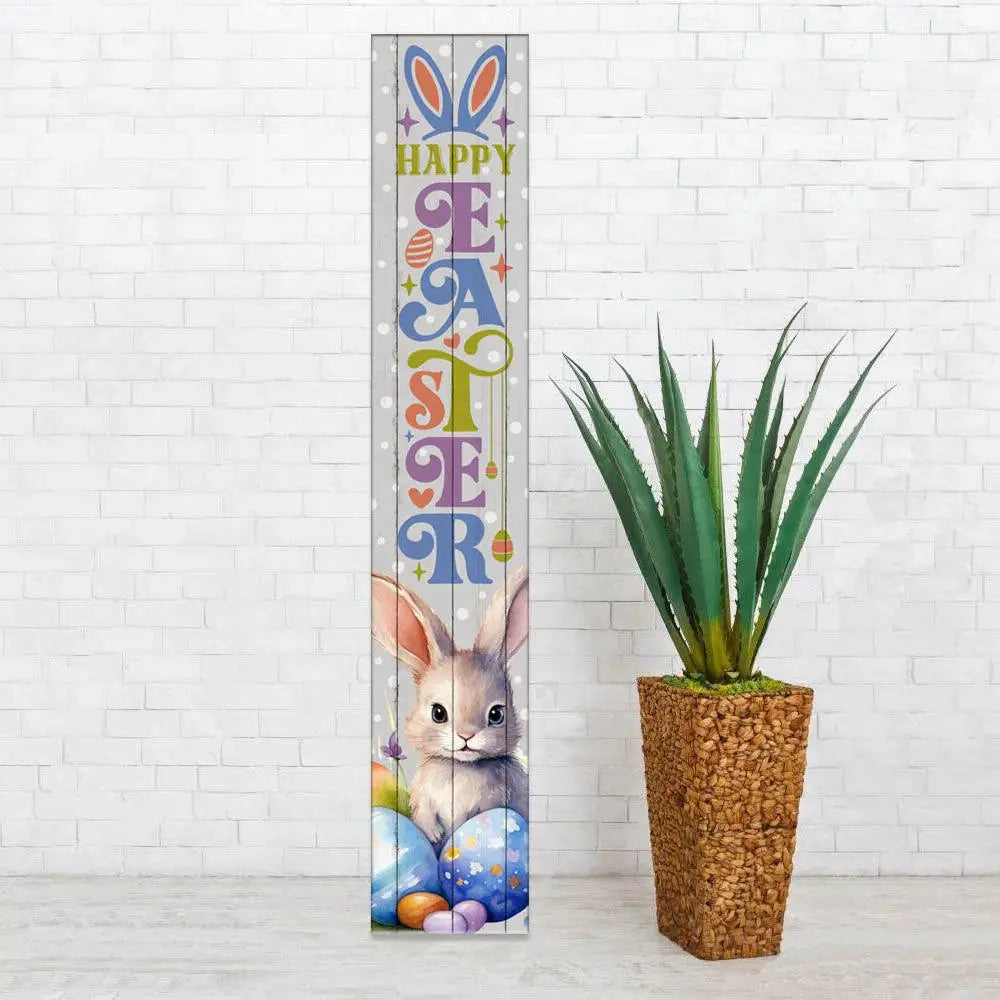 46" Brown White And Green Solid Wood Happy Easter Porch Sign Homeroots Outdoor
