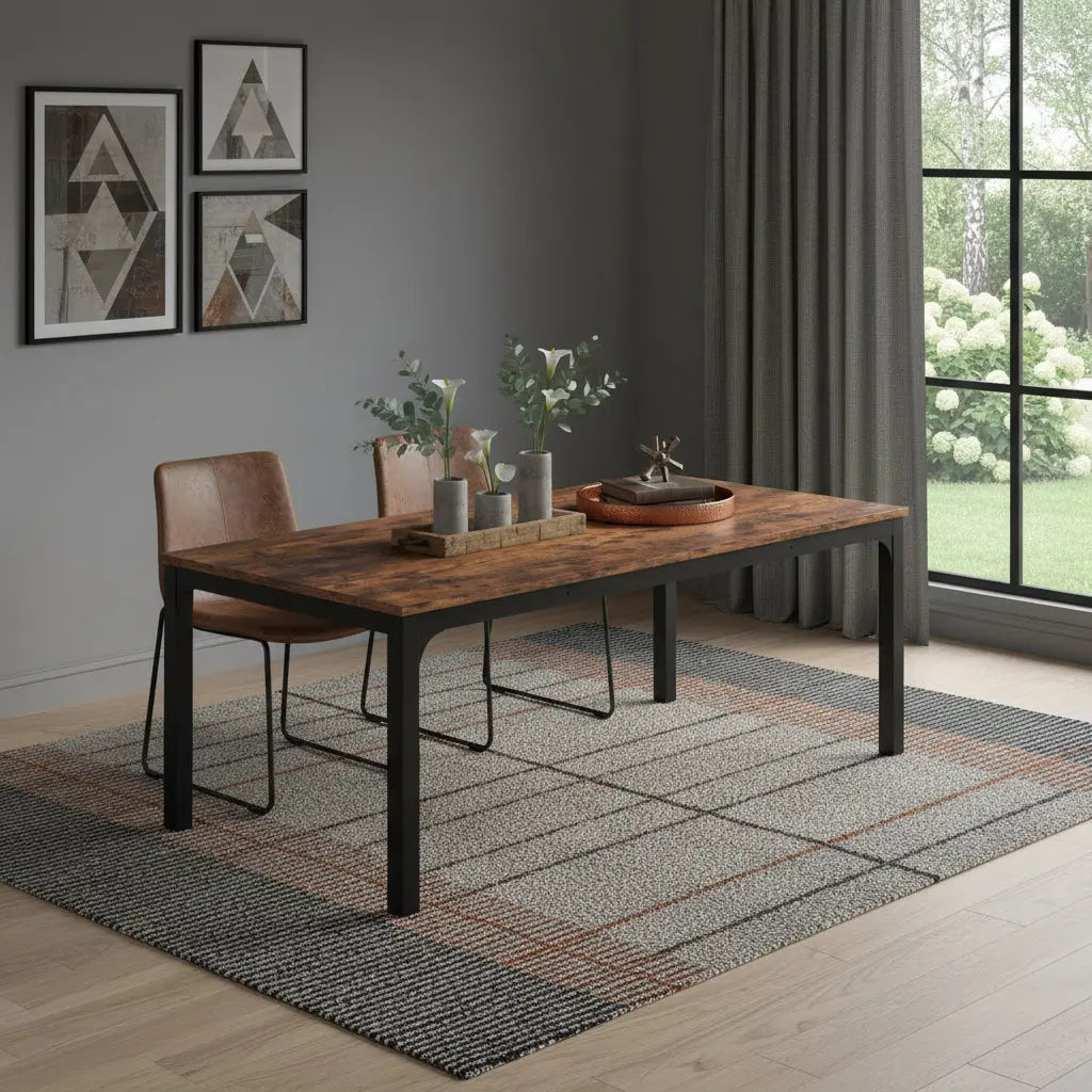 46" Brown and Black Wood and Iron Dining Table Homeroots Kitchen & Dining