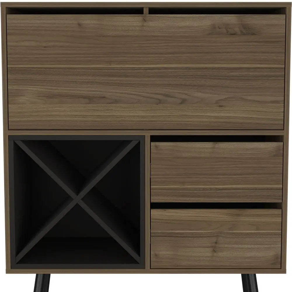 46" Dark Brown and Black Wood Console Bar Cabinet With Single Door And Two Drawers - GreatEagleInc