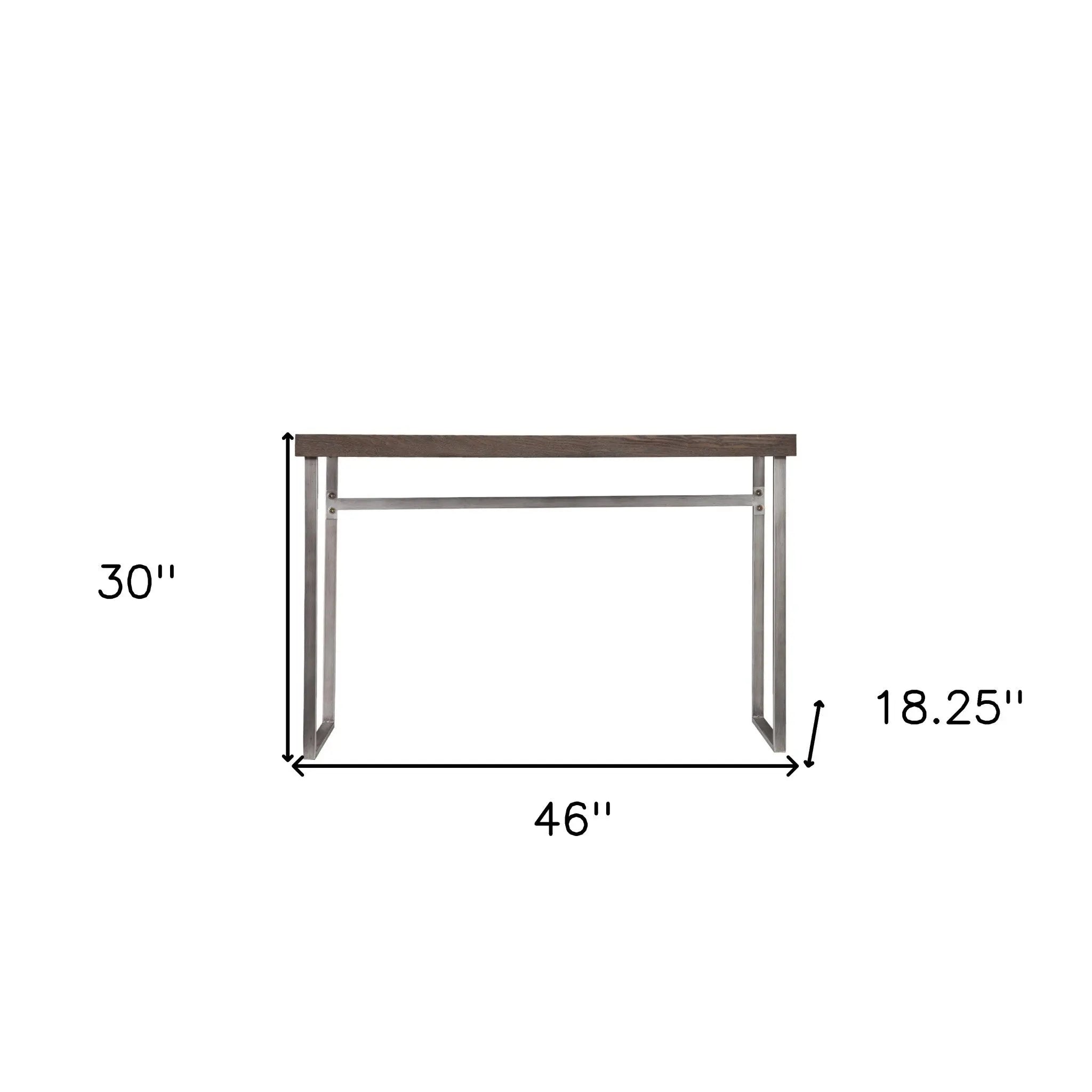 46" Gray Brown and Silver Wood and Metal Distressed Sled Console Table Homeroots Living Room
