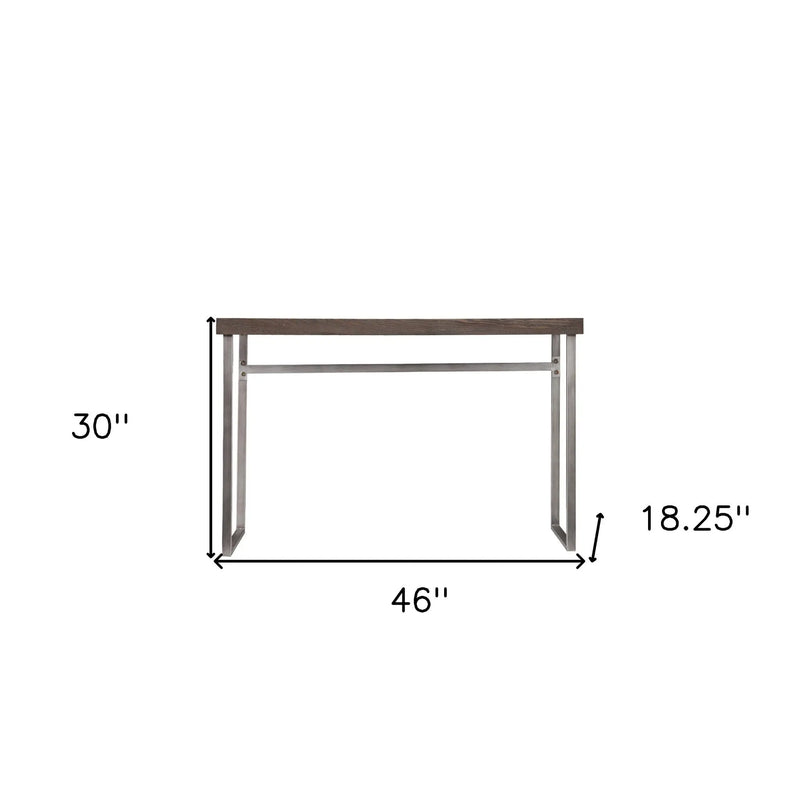 46" Gray Brown and Silver Wood and Metal Distressed Sled Console Table Homeroots Living Room