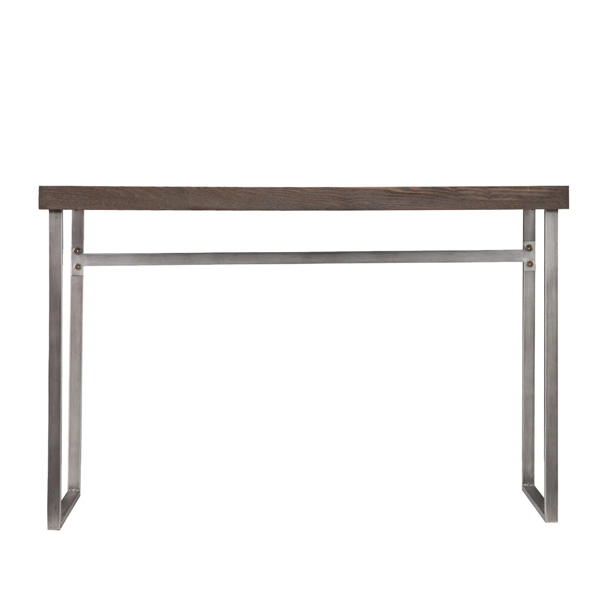 46" Gray Brown and Silver Wood and Metal Distressed Sled Console Table Homeroots Living Room