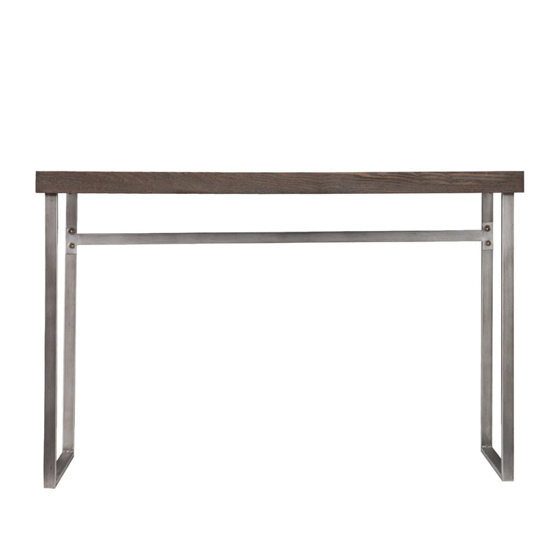 46" Gray Brown and Silver Wood and Metal Distressed Sled Console Table Homeroots Living Room