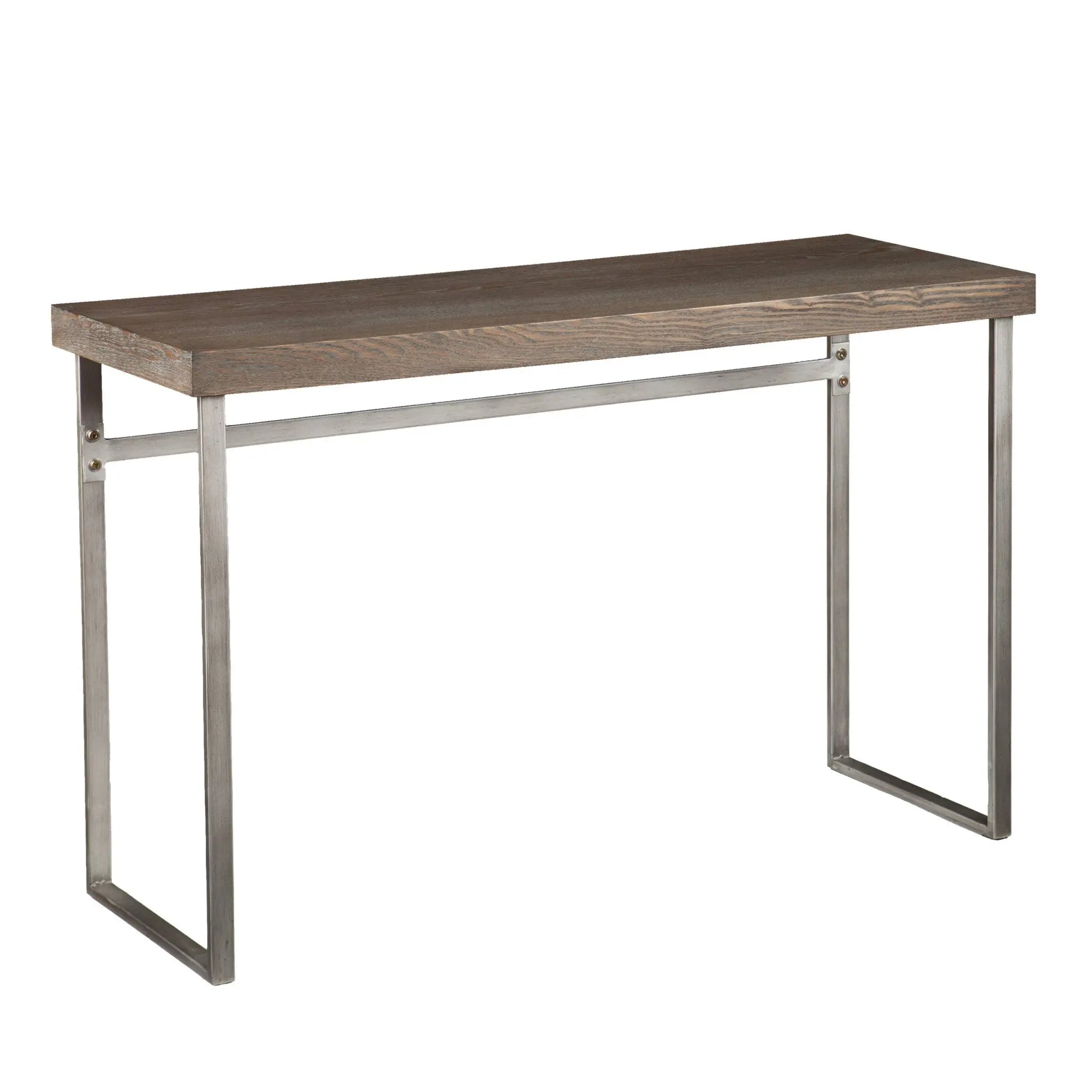 46" Gray Brown and Silver Wood and Metal Distressed Sled Console Table Homeroots Living Room