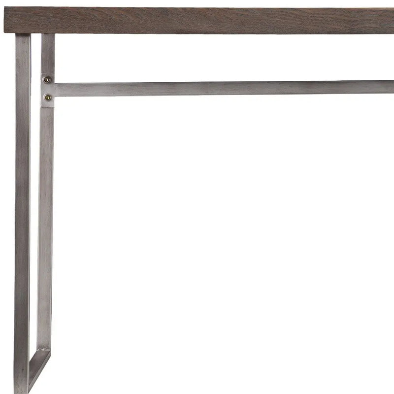 46" Gray Brown and Silver Wood and Metal Distressed Sled Console Table Homeroots Living Room