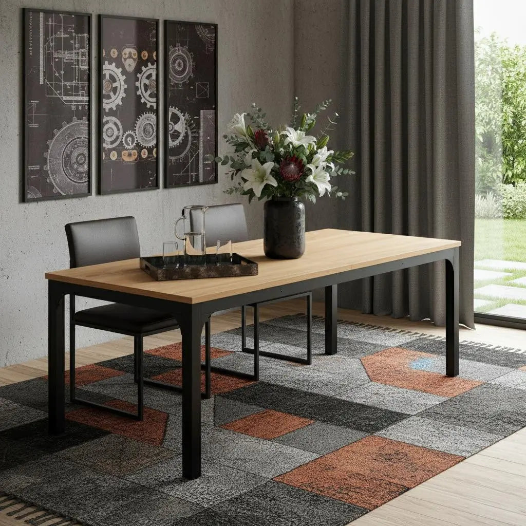 46" Natural and Black Wood and Iron Dining Table Homeroots Kitchen & Dining