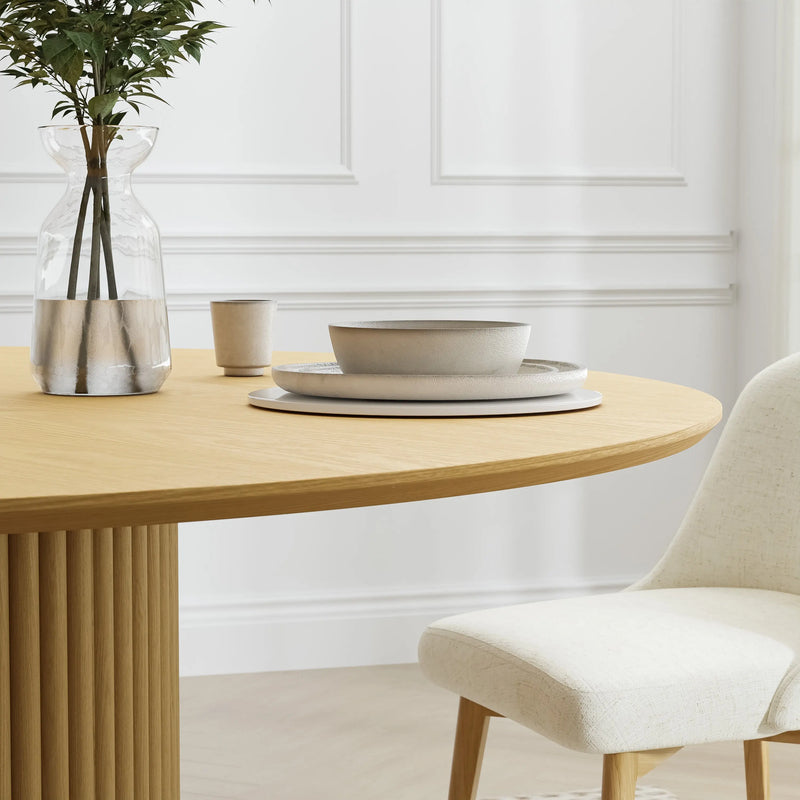 46" Oak Wood Pedestal Base Beveled Edge Round Top Dining Table Homeroots Kitchen & Dining