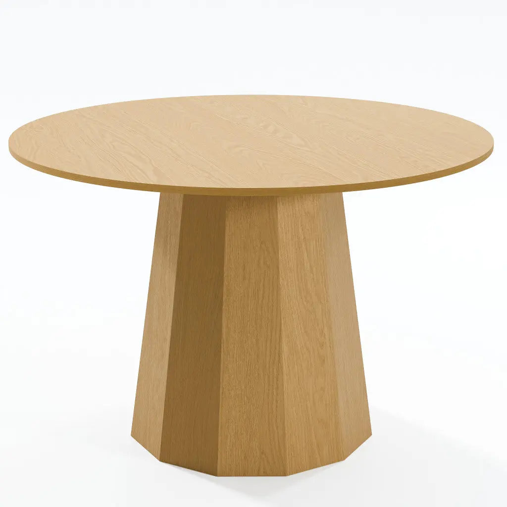 46" Oak Wood Pedestal Base Straight Edge Round Top Dining Table Homeroots Kitchen & Dining