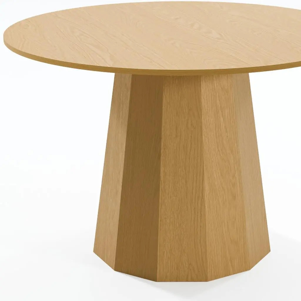 46" Oak Wood Pedestal Base Straight Edge Round Top Dining Table Homeroots Kitchen & Dining